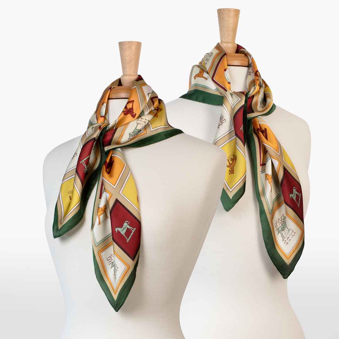 Urban Equestrian  Pony Club - Stylized Equestrian Scarf in Hunter Green, Wine & Amber