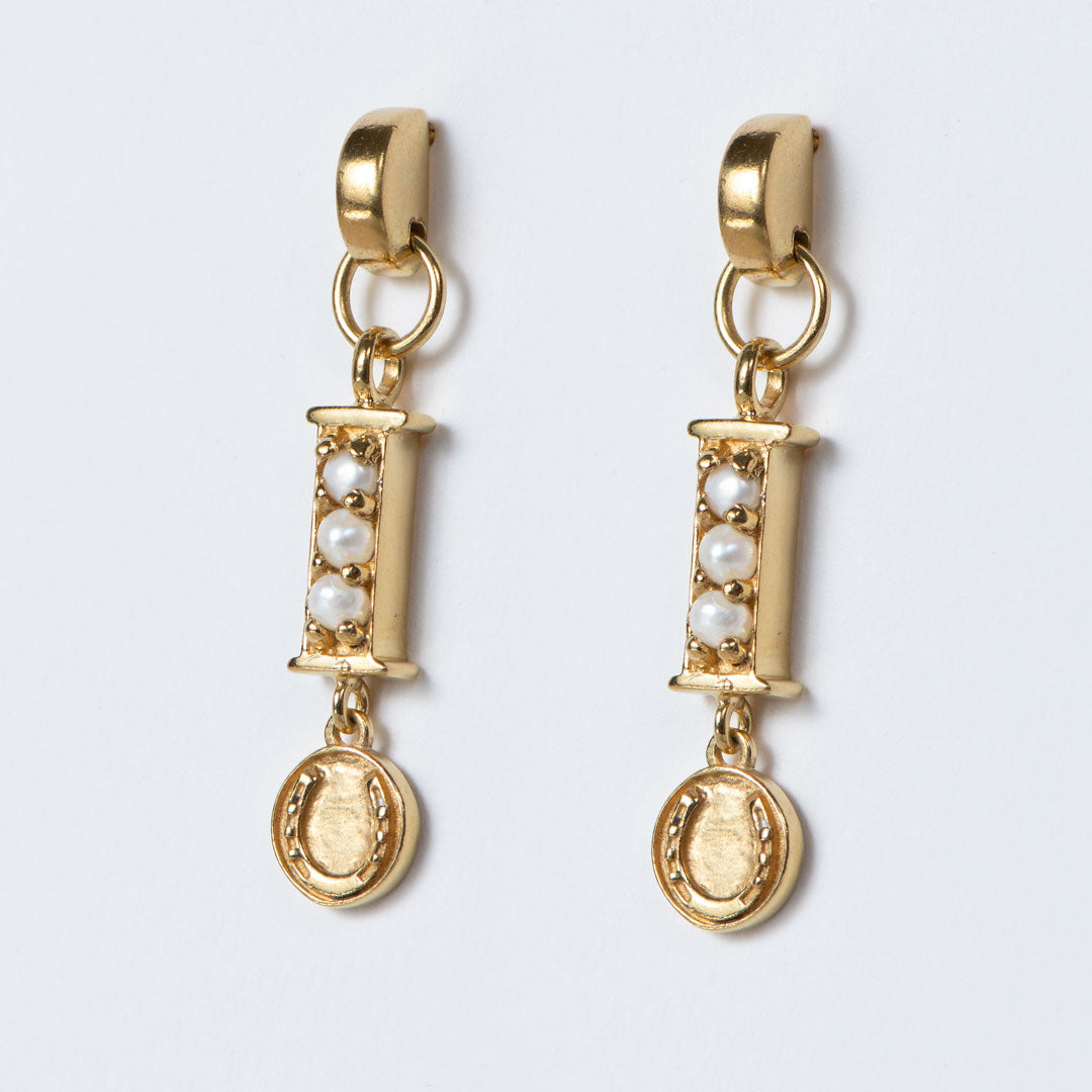 Urban Equestrian  Prism - Pearl Horseshoe Coin Earring