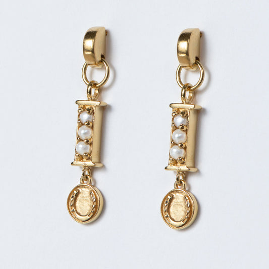 Urban Equestrian  Prism - Pearl Horseshoe Coin Earring
