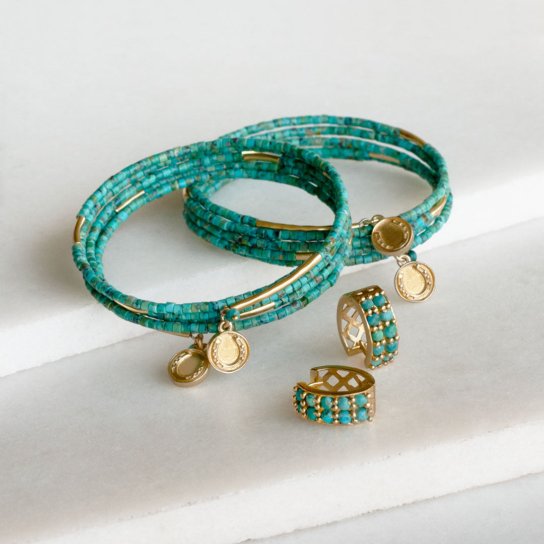 Urban Equestrian  Prism - Turquoise Pave Horseshoe Earring