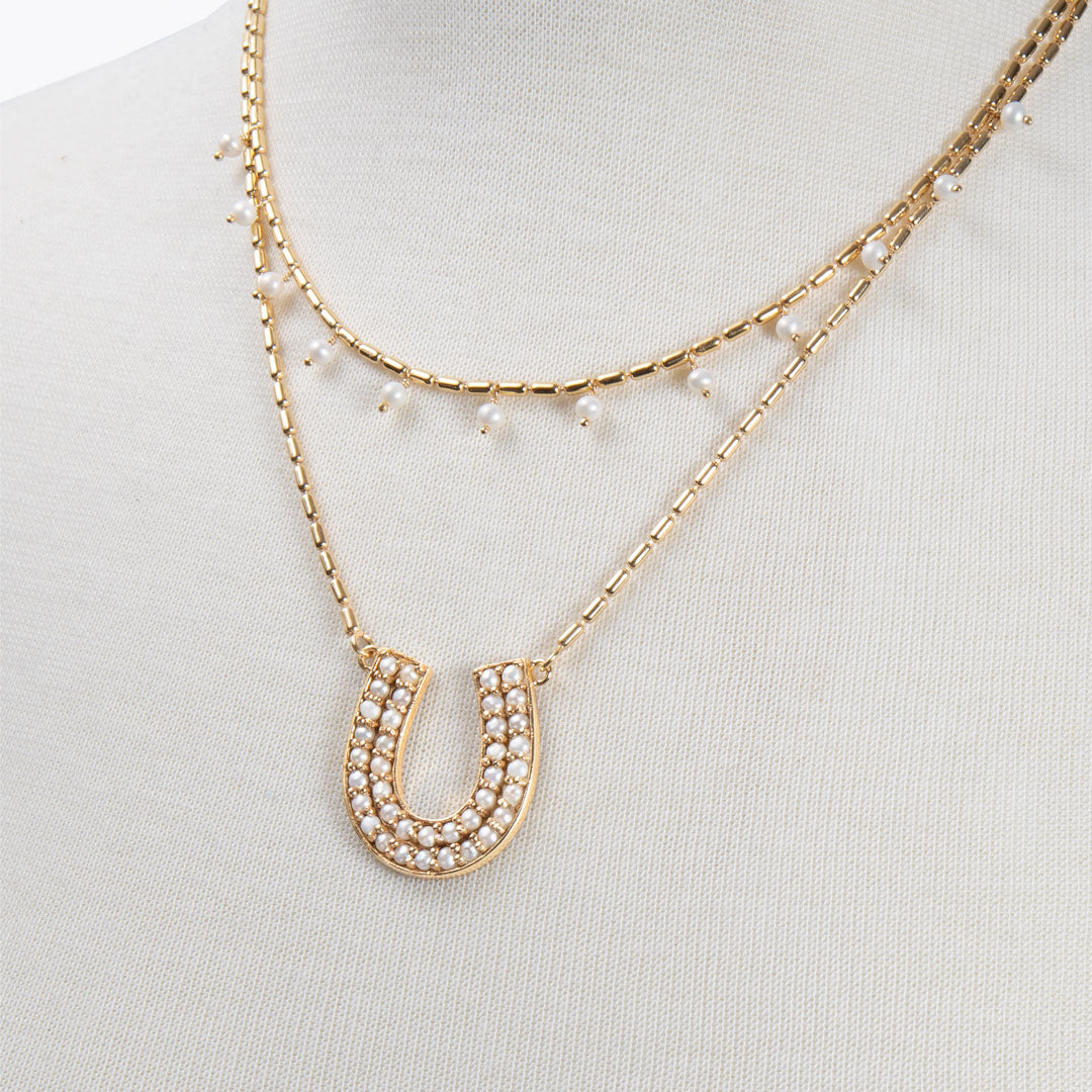 Urban Equestrian  Prism - Pearl Horseshoe Coin Earring