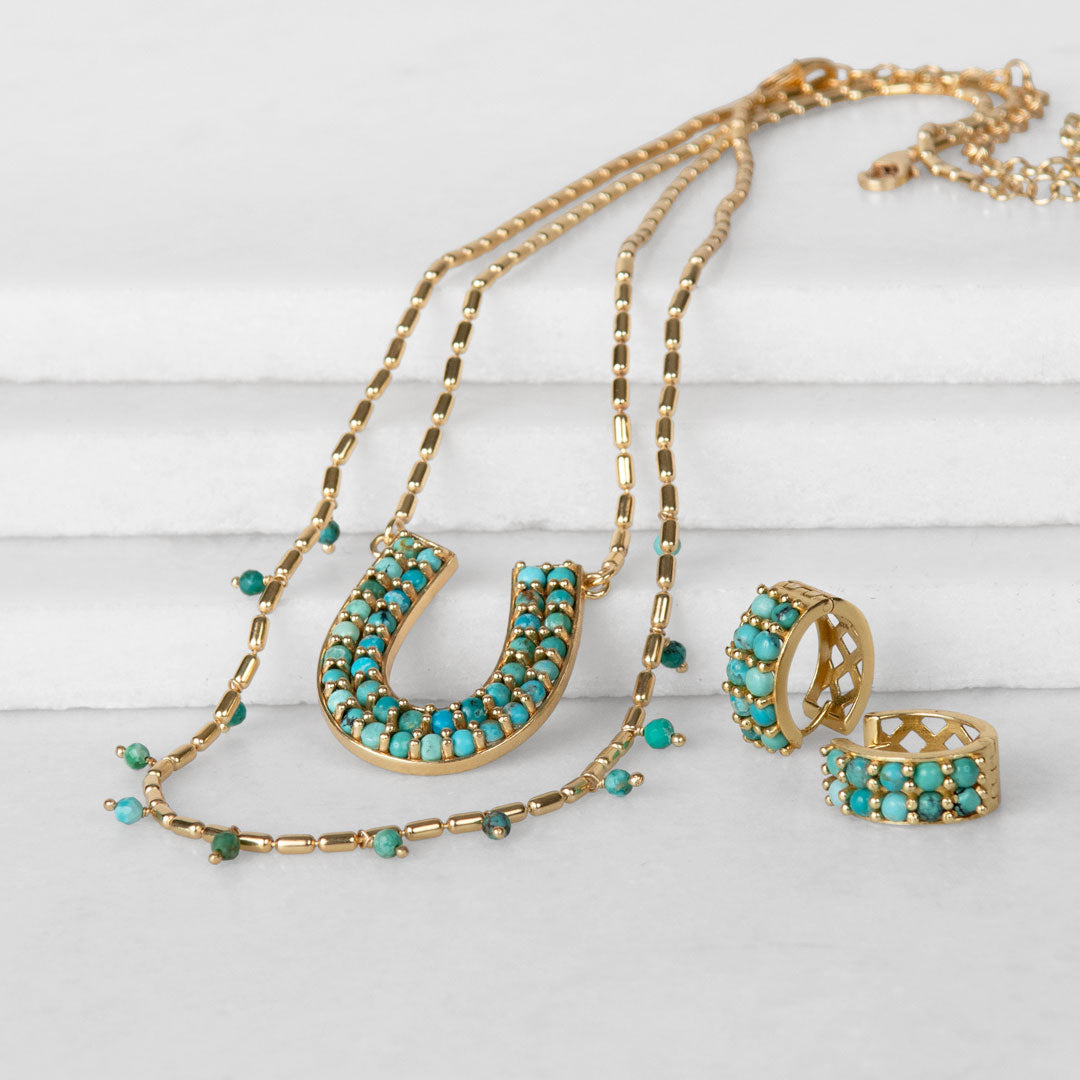 Urban Equestrian  Prism - Turquoise Horseshoe Coin Earring