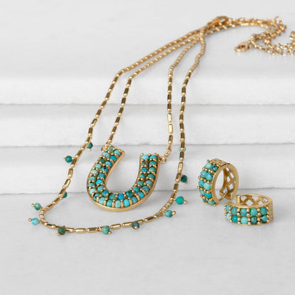 Urban Equestrian  Prism - Turquoise Horseshoe Coin Earring