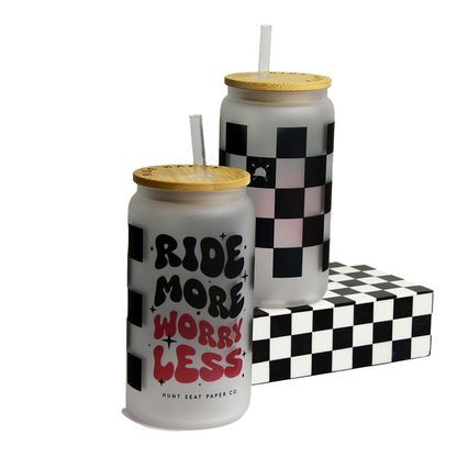 Ride More Worry Less Glass Tumbler with Bamboo Lid and Straw