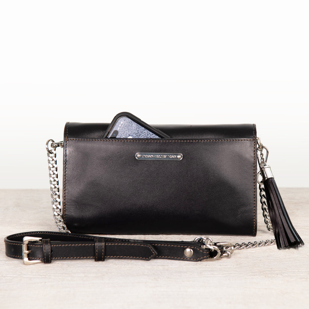 Urban Equestrian  Del Mar - Horse Bit Crossbody Luxury Leather Handbag in Black