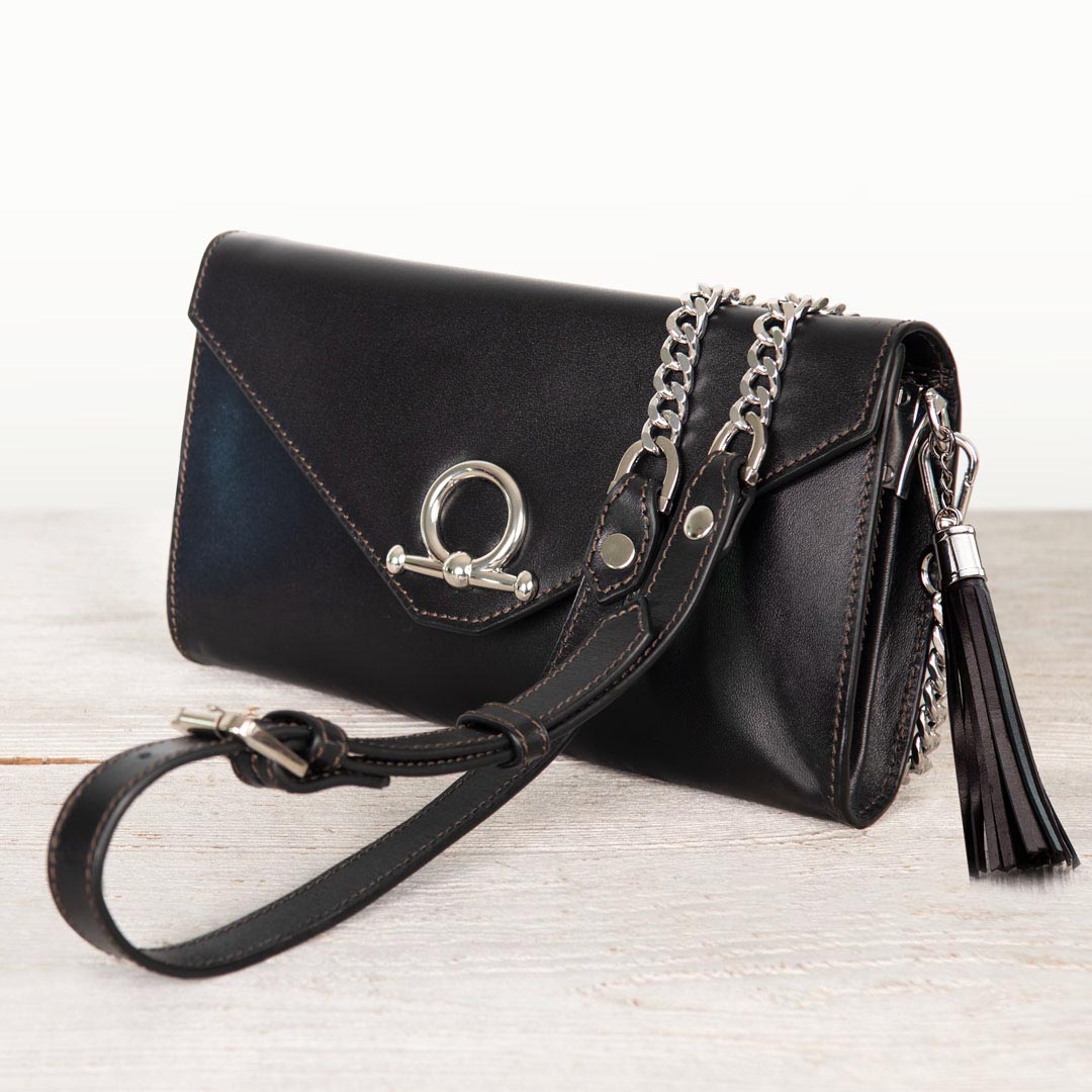 Urban Equestrian  Del Mar - Horse Bit Crossbody Luxury Leather Handbag in Black