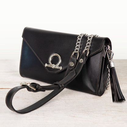 Urban Equestrian  Del Mar - Horse Bit Crossbody Luxury Leather Handbag in Black