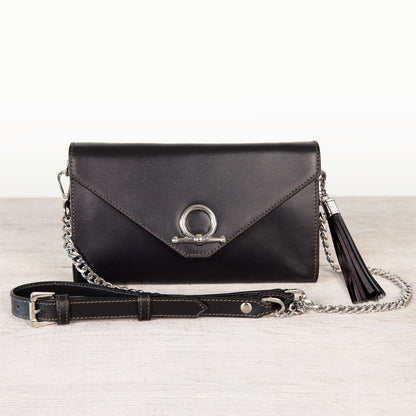Urban Equestrian  Del Mar - Horse Bit Crossbody Luxury Leather Handbag in Black