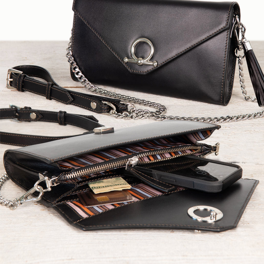 Urban Equestrian  Del Mar - Horse Bit Crossbody Luxury Leather Handbag in Black