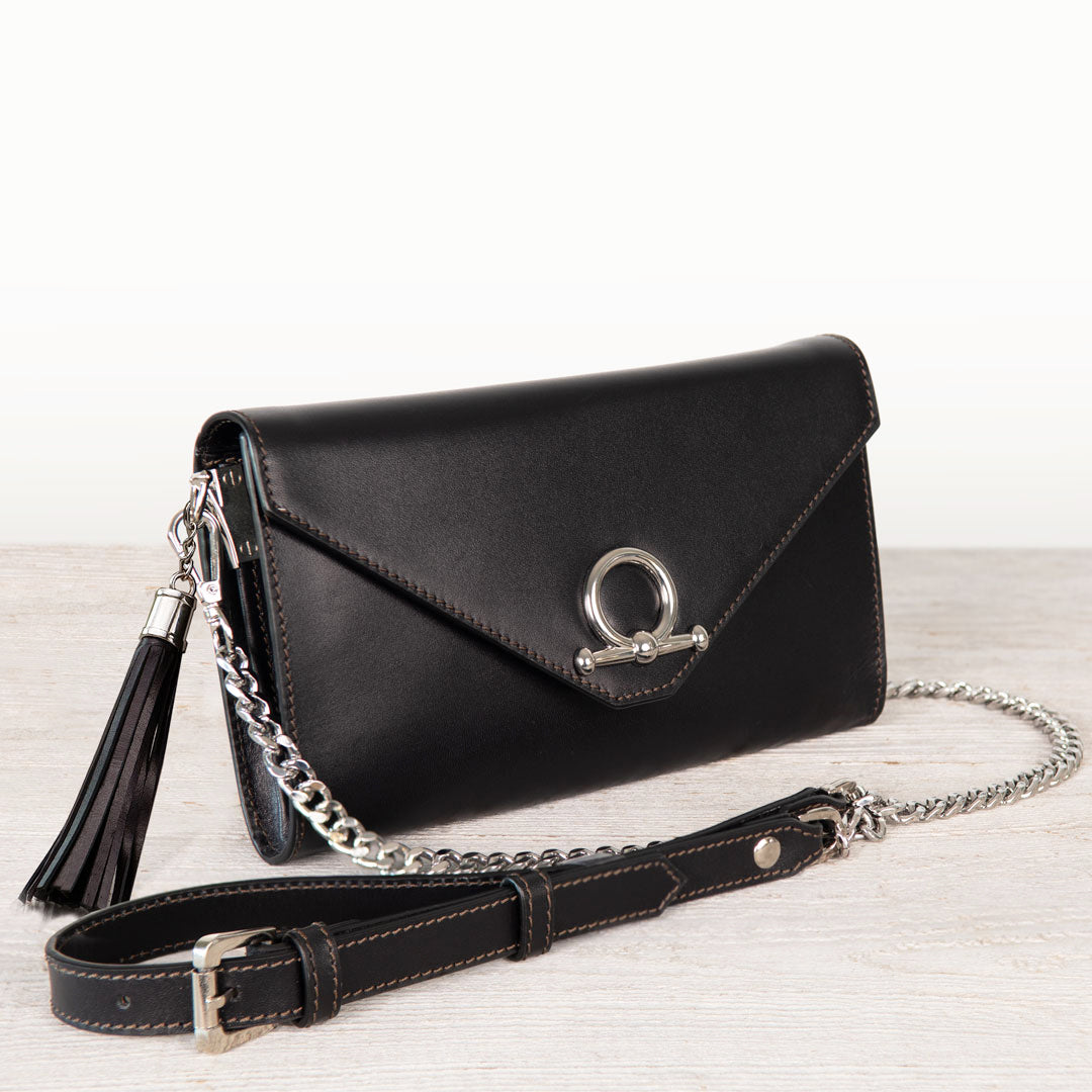 Urban Equestrian  Del Mar - Horse Bit Crossbody Luxury Leather Handbag in Black