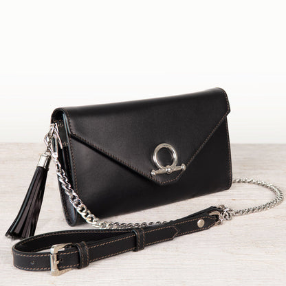 Urban Equestrian  Del Mar - Horse Bit Crossbody Luxury Leather Handbag in Black