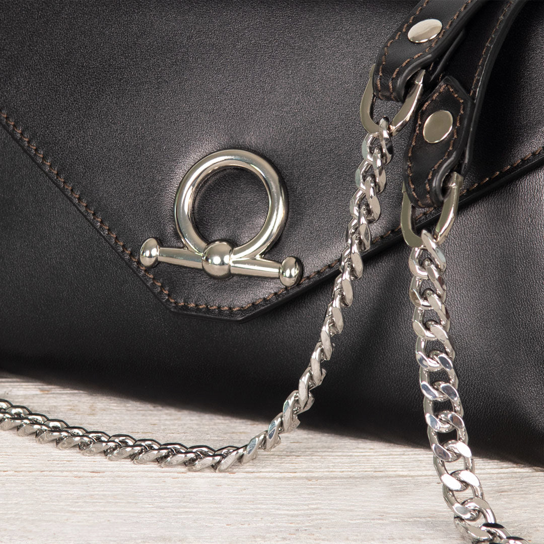 Urban Equestrian  Del Mar - Horse Bit Crossbody Luxury Leather Handbag in Black