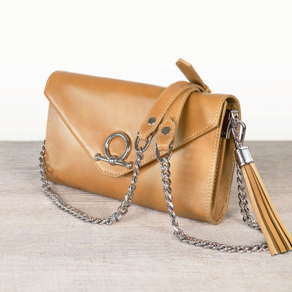Urban Equestrian  Del Mar - Horse Bit Crossbody Luxury Leather Handbag in Caramel