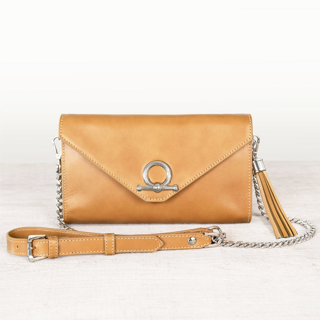 Urban Equestrian  Del Mar - Horse Bit Crossbody Luxury Leather Handbag in Caramel