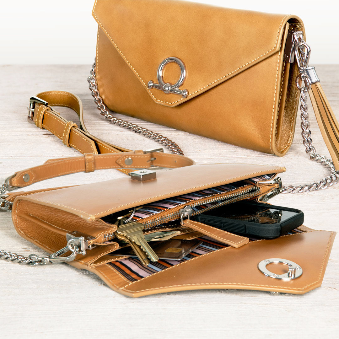 Urban Equestrian  Del Mar - Horse Bit Crossbody Luxury Leather Handbag in Caramel