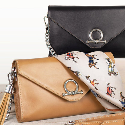Urban Equestrian  Del Mar - Horse Bit Crossbody Luxury Leather Handbag in Black