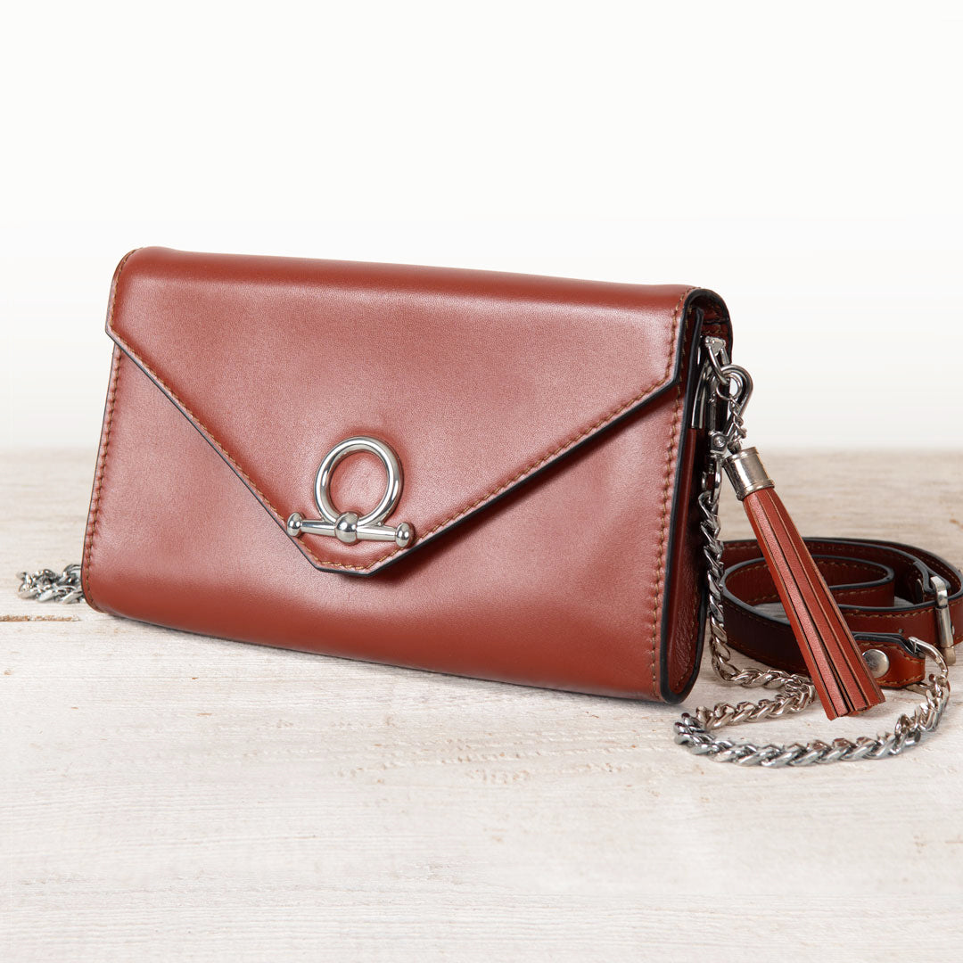 Urban Equestrian  Del Mar - Horse Bit Crossbody Luxury Leather Handbag in Cognac