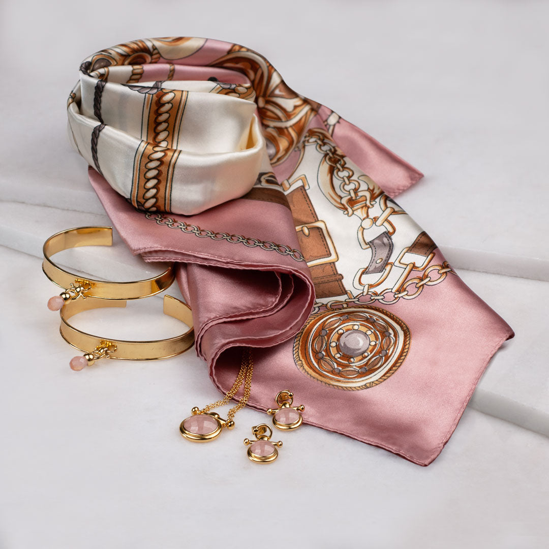 Urban Equestrian  Droplette - Rose Quartz Equestrian Horse Bit Necklace in Gold