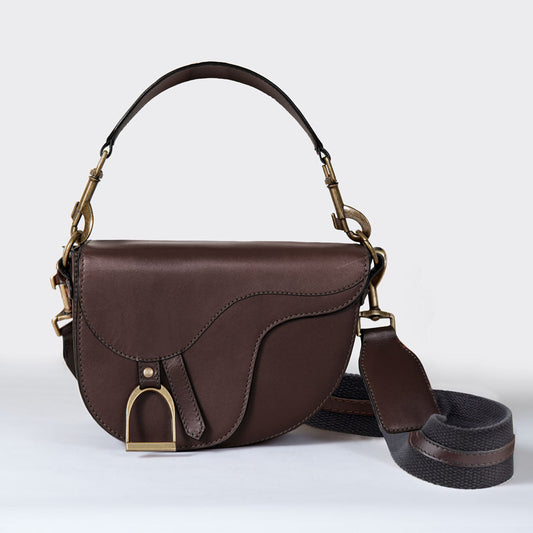 Urban Equestrian  Signature Saddle Bag - Luxury Leather Handbag in Deep Brown