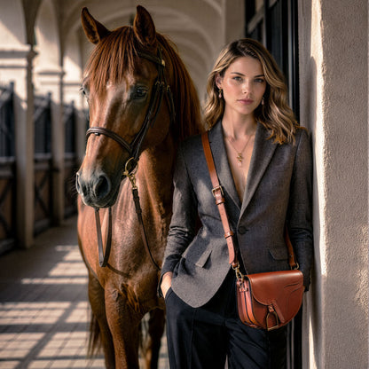 Urban Equestrian  Signature Saddle Bag - Luxury Leather Handbag in Cognac