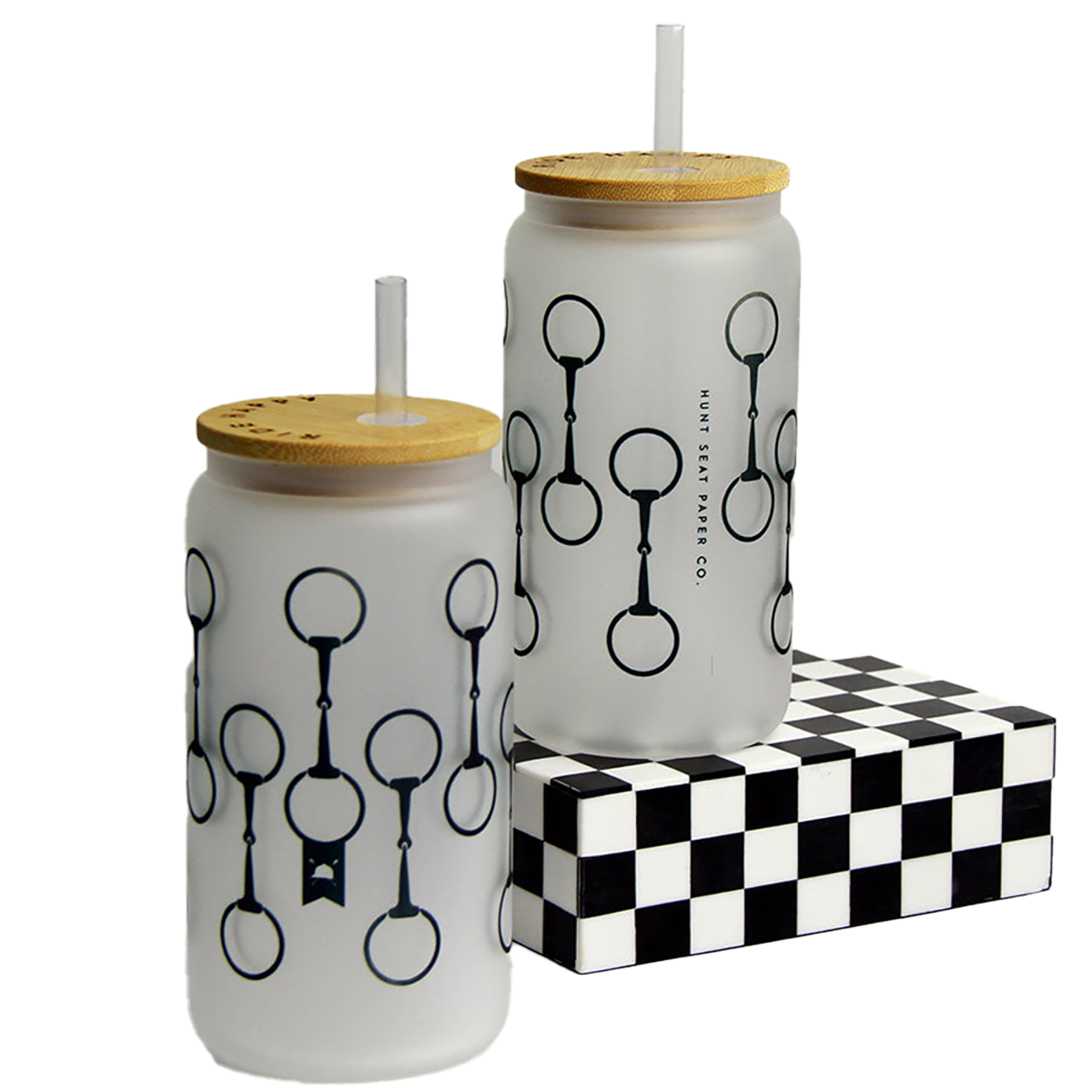 Snaffle Bit Glass Tumbler with Bamboo Lid and Straw