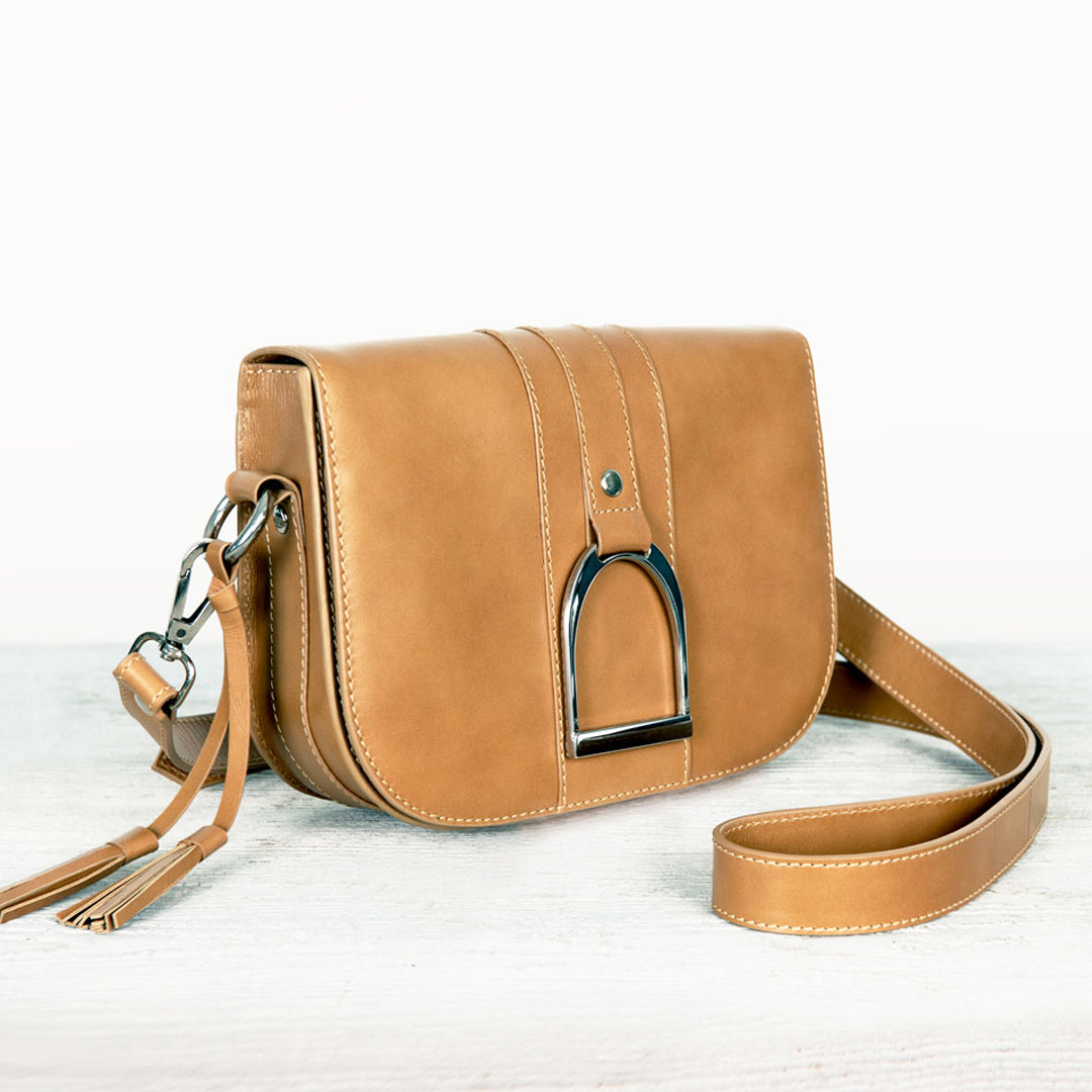 Urban Equestrian  Signature Stirrup - Riding Stirrup Crossbody Luxury Leather Handbag in Caramel