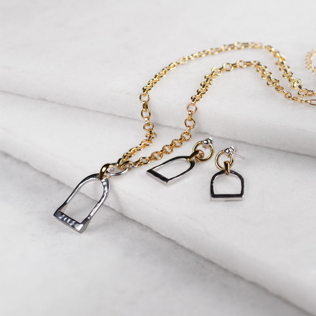 Urban Equestrian  Denby - Two Tone Equestrian Riding Stirrup Necklace
