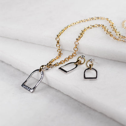 Urban Equestrian  Denby - Two Tone Equestrian Riding Stirrup Necklace