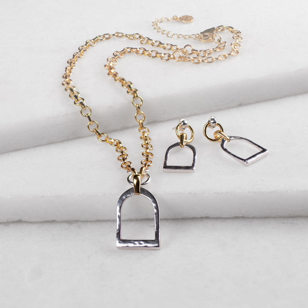 Urban Equestrian  Denby - Two Tone Equestrian Riding Stirrup Necklace
