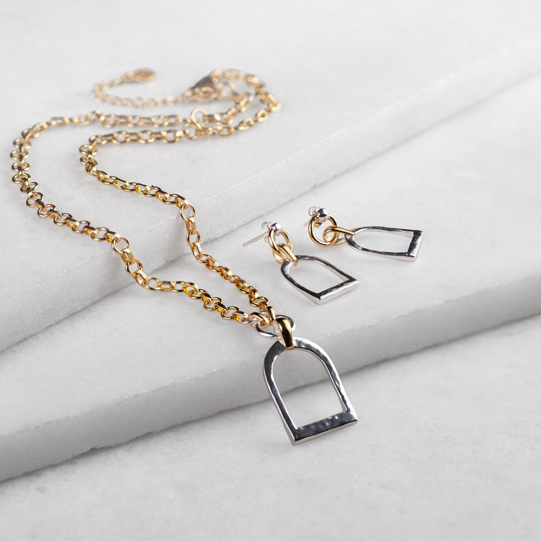 Urban Equestrian  Denby - Two Tone Equestrian Riding Stirrup Necklace