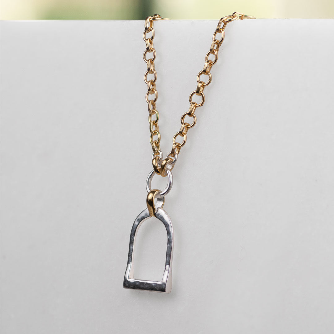 Urban Equestrian  Denby - Two Tone Equestrian Riding Stirrup Necklace
