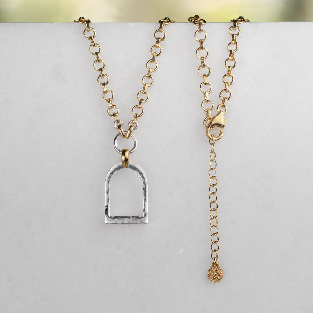 Urban Equestrian  Denby - Two Tone Equestrian Riding Stirrup Necklace