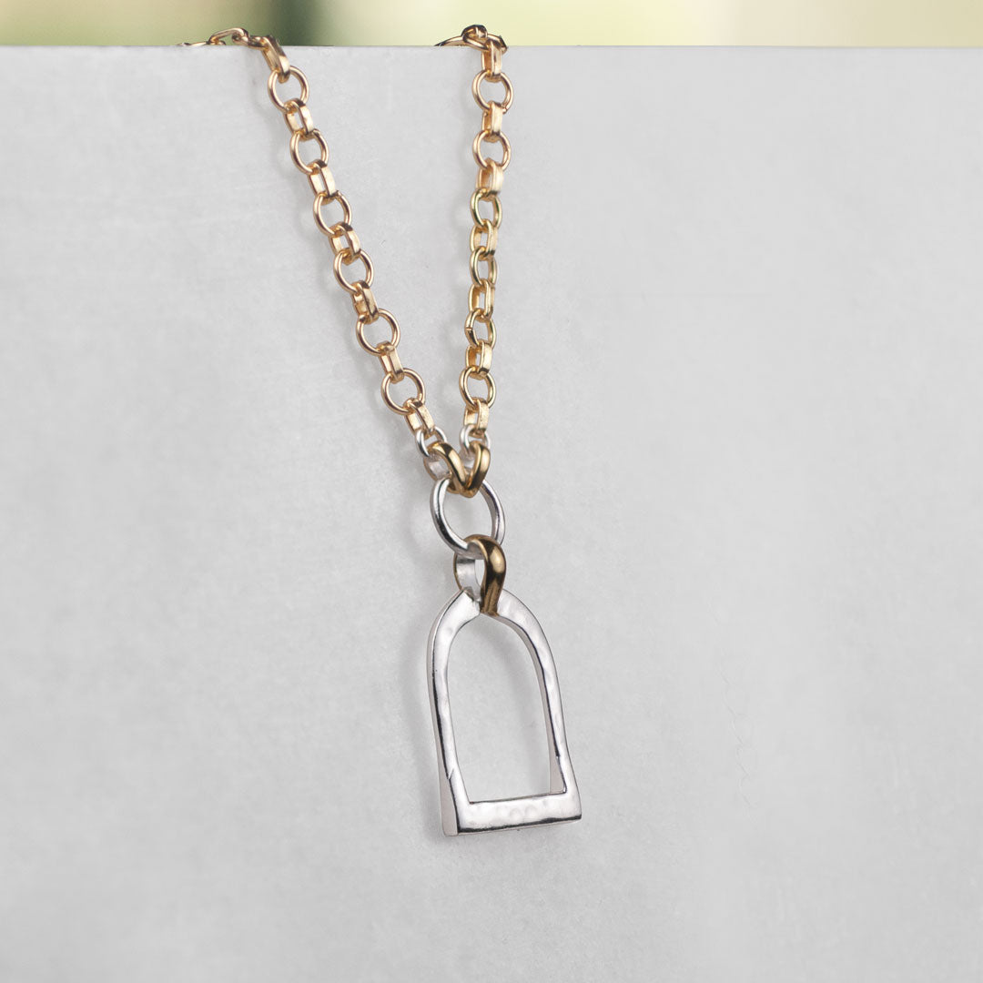 Urban Equestrian  Denby - Two Tone Equestrian Riding Stirrup Necklace
