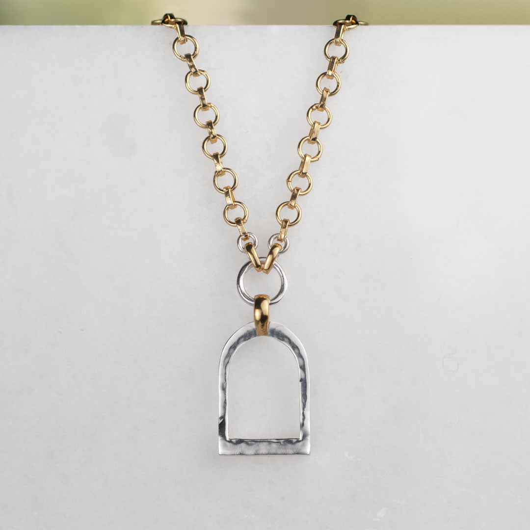 Urban Equestrian  Denby - Two Tone Equestrian Riding Stirrup Necklace