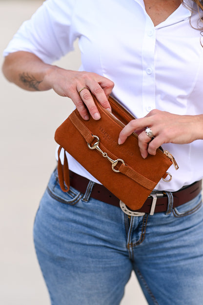 Tucker Tweed  Wellington Wristlet Sorrel Suede Edition