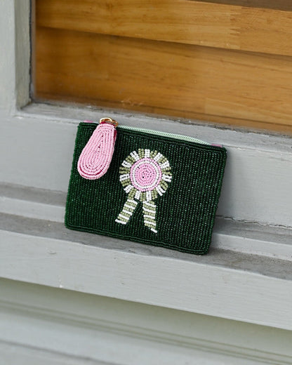 Tucker Tweed  Green Ribbon Small Beaded Pouch