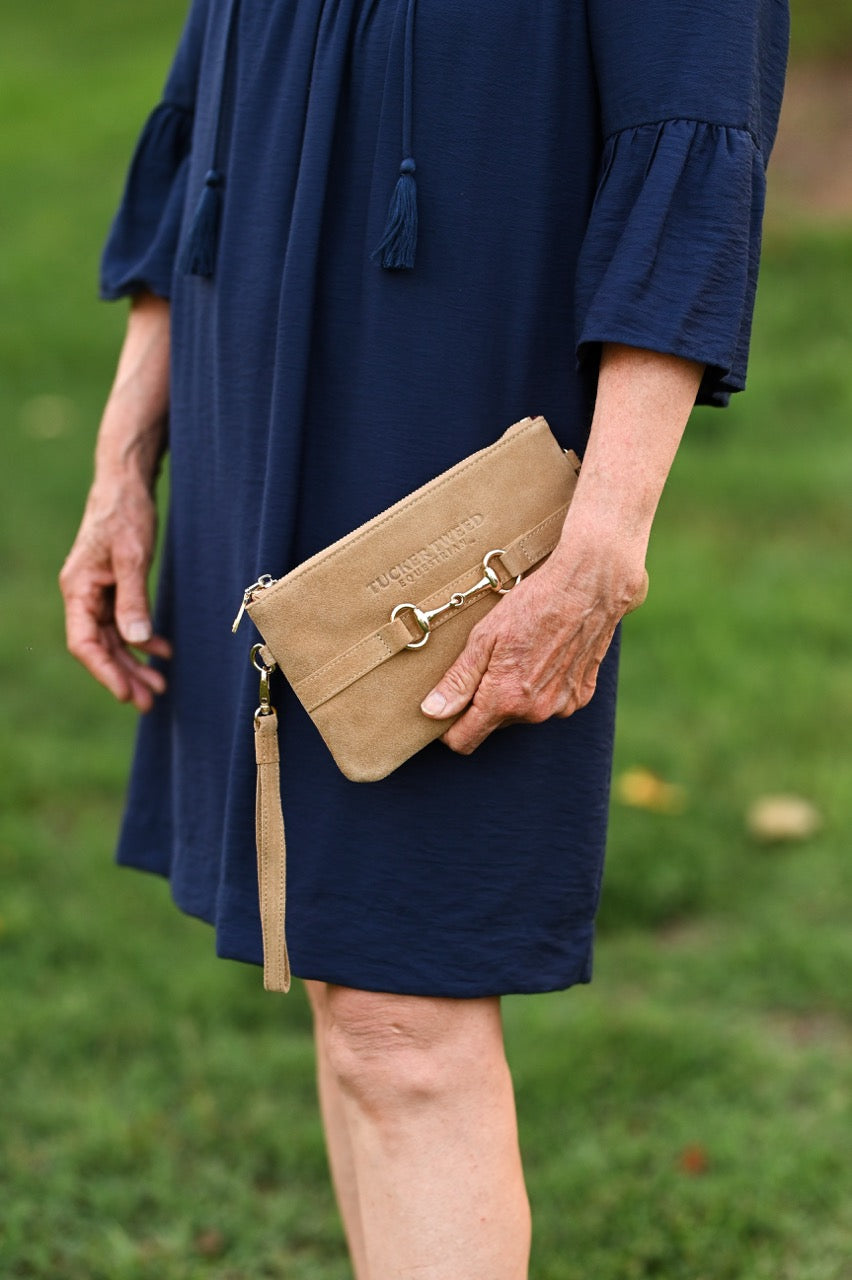 Tucker Tweed  Wellington Wristlet Palomino Suede Edition