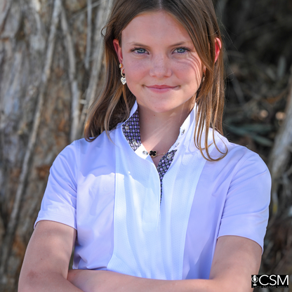 Essex Classics  Girls "Luna II" Lilac Short Sleeve Performance Show Shirt with Diamond and Daisy Trim