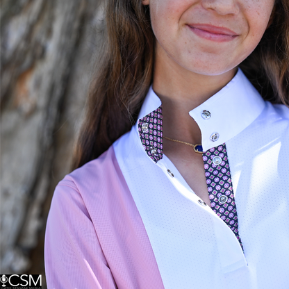 Essex Classics  Ladies "Luna II" Pink Short Sleeve Performance Show Shirt with Diamond and Daisy Trim