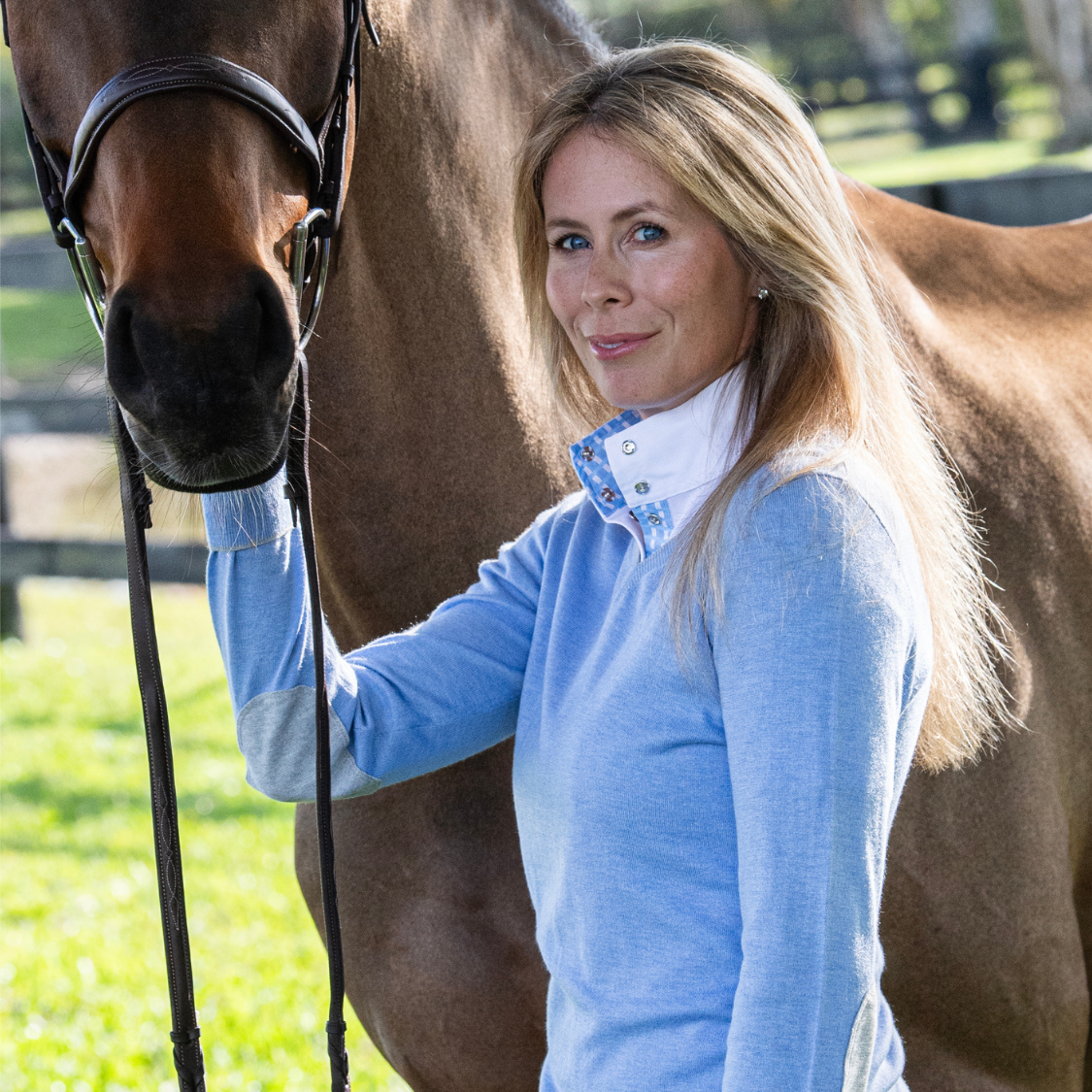 Essex Classics  Light Blue with Grey Trey V-Neck Sweater