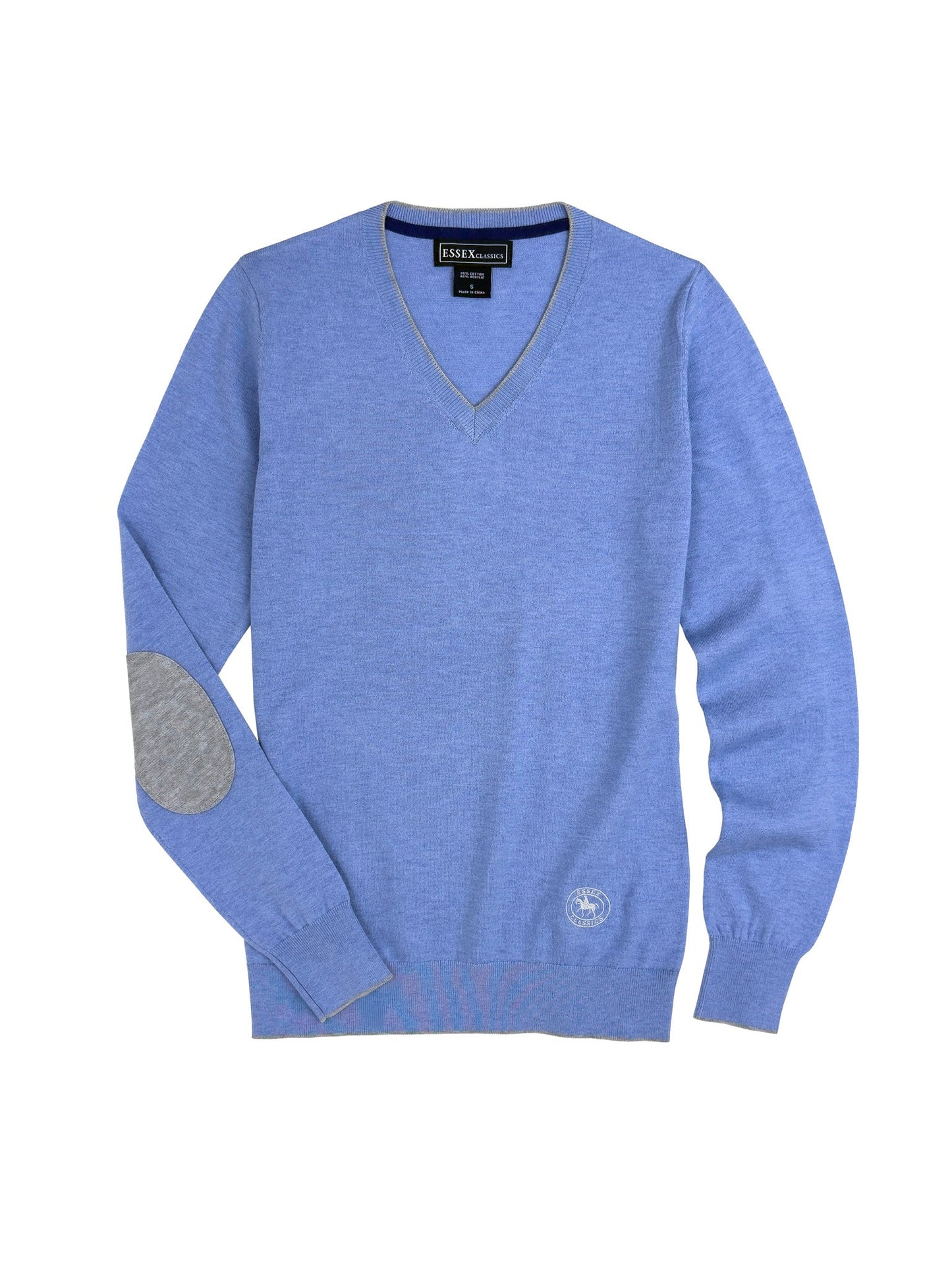 Essex Classics  Light Blue with Grey Trey V-Neck Sweater