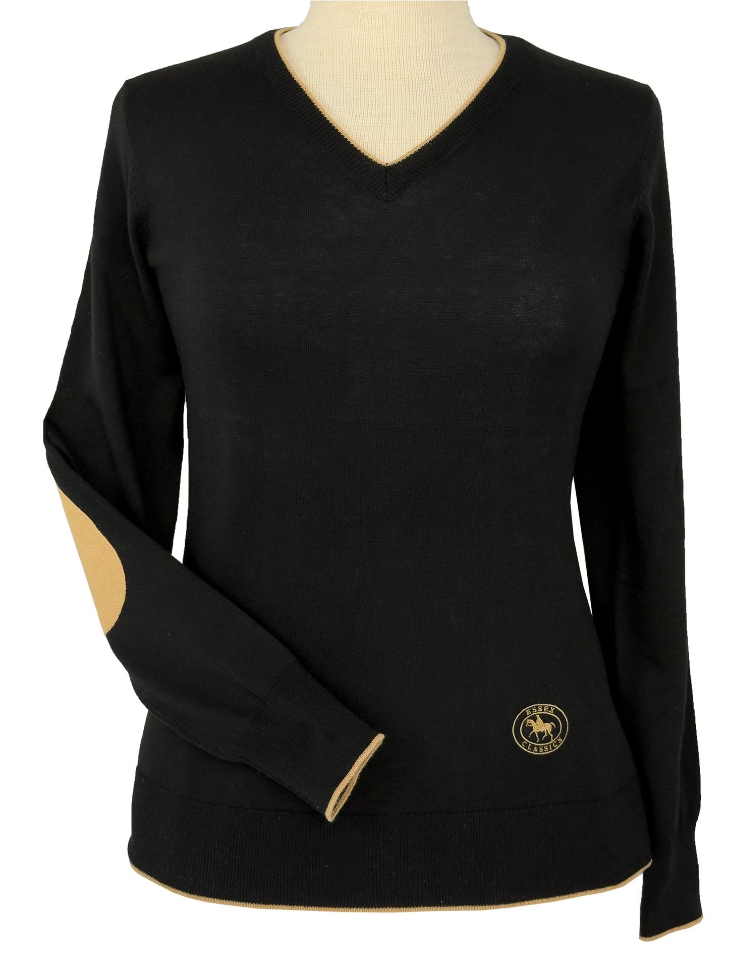 Essex Classics  Black with Camel Trey V-Neck Sweater