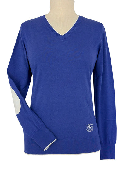 Essex Classics  Sapphire with Ivory Trey V-Neck Sweater