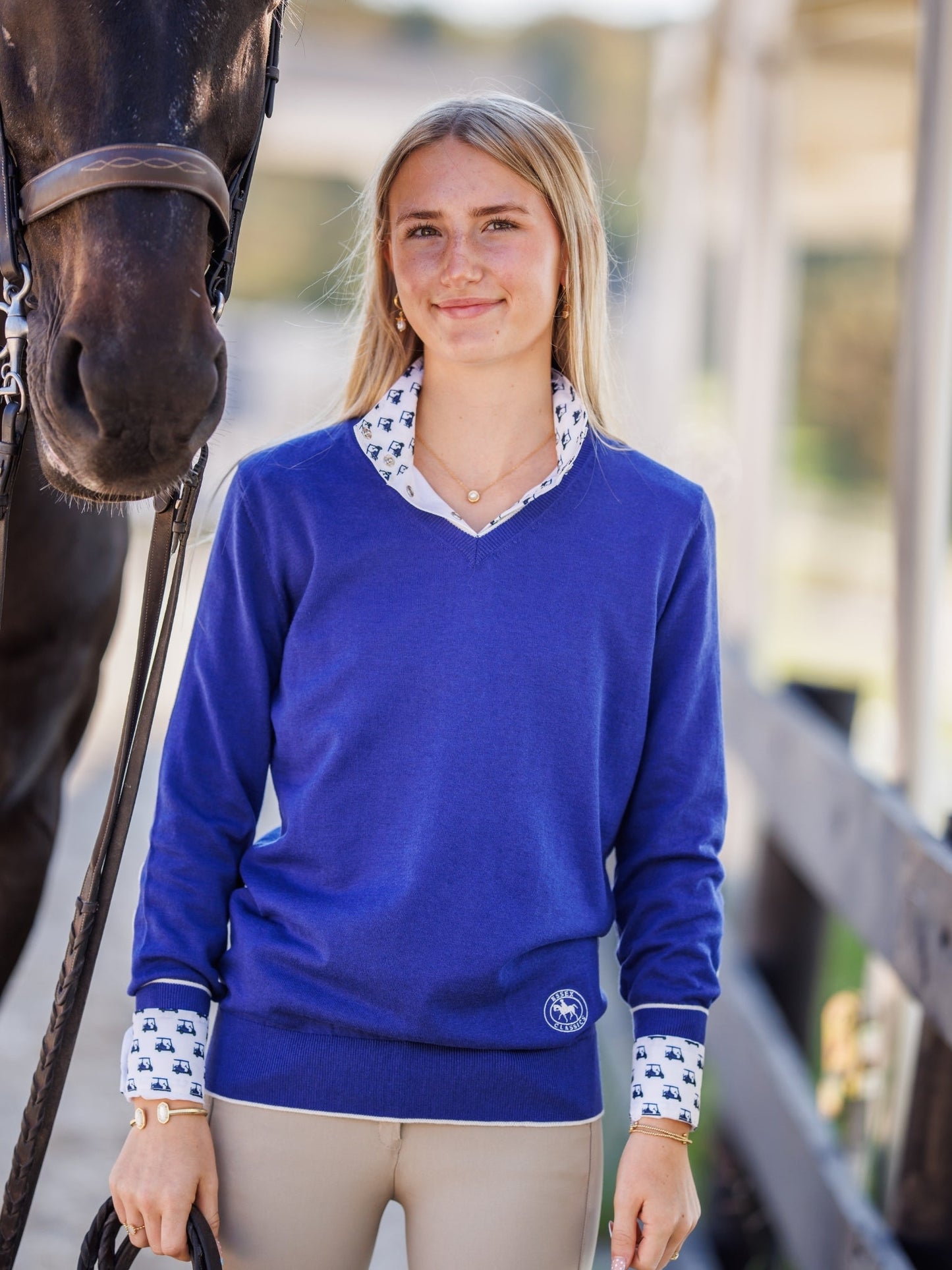 Essex Classics Golf Carts Ladies Talent Yarn Straight Collar Long Sleeve Show Shirt