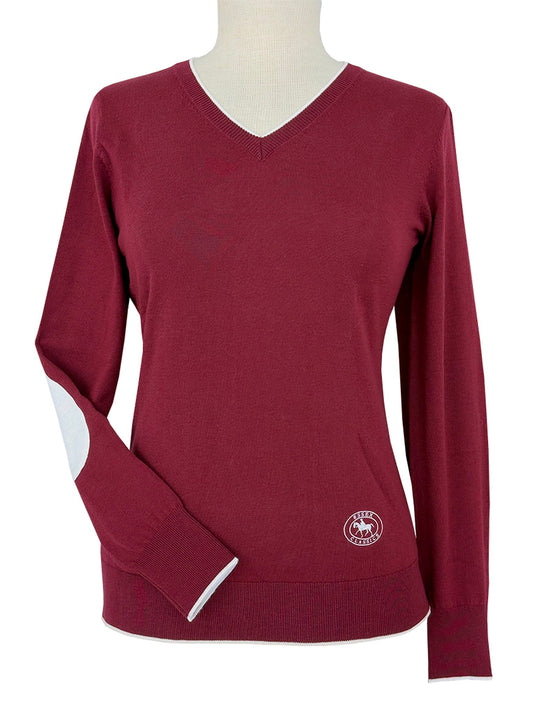 Essex Classics  Cranberry with Ivory Trey V-Neck Sweater