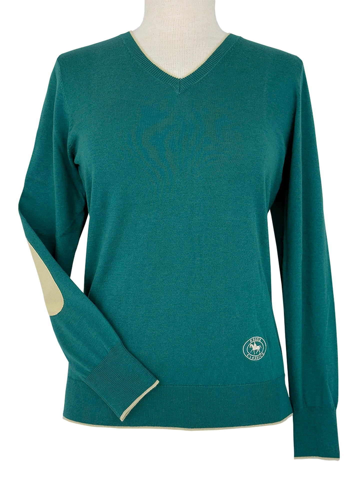 Essex Classics  Emerald Green with Gold Trey V-Neck Sweater