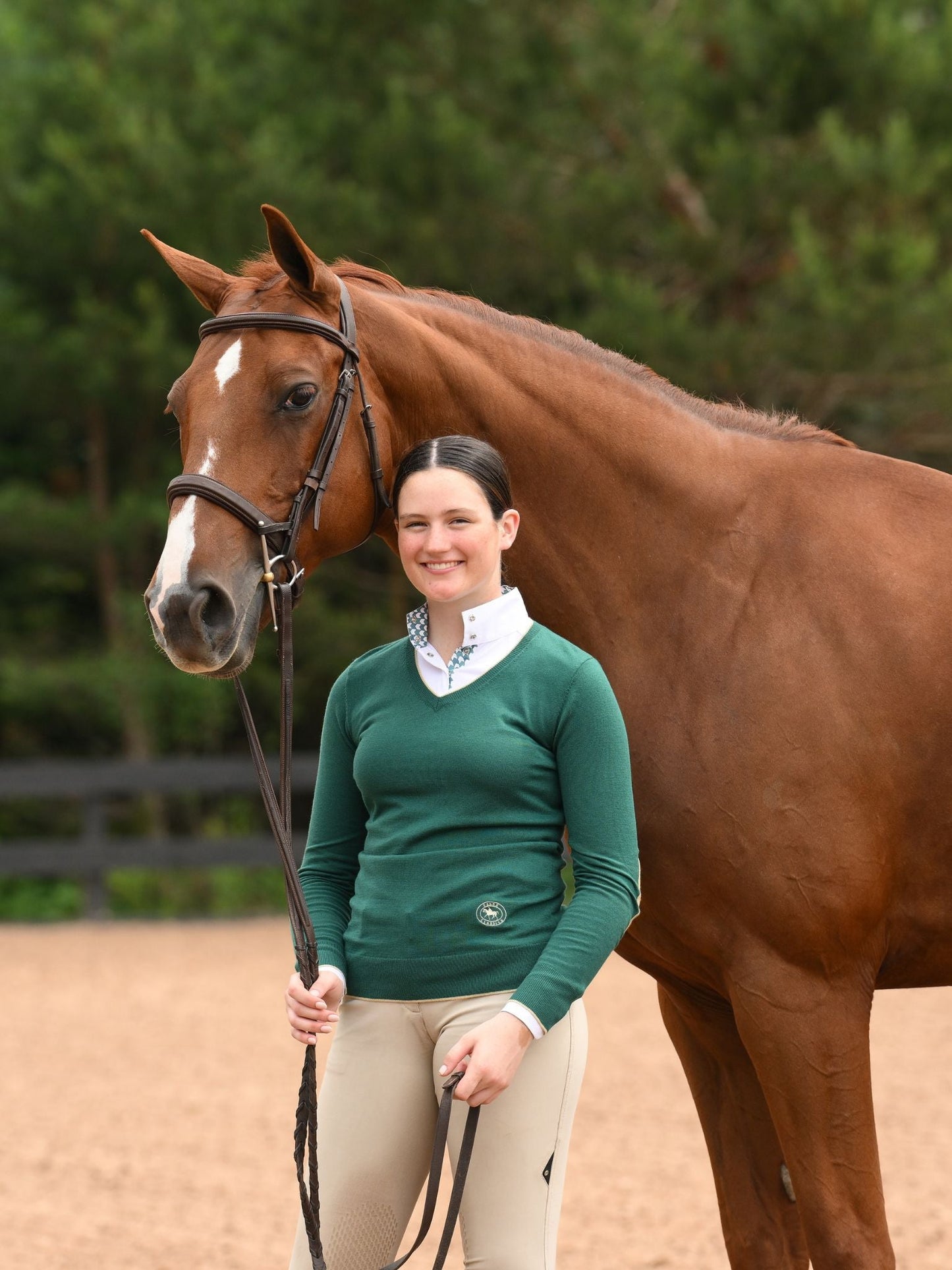 Essex Classics  Emerald Green with Gold Trey V-Neck Sweater