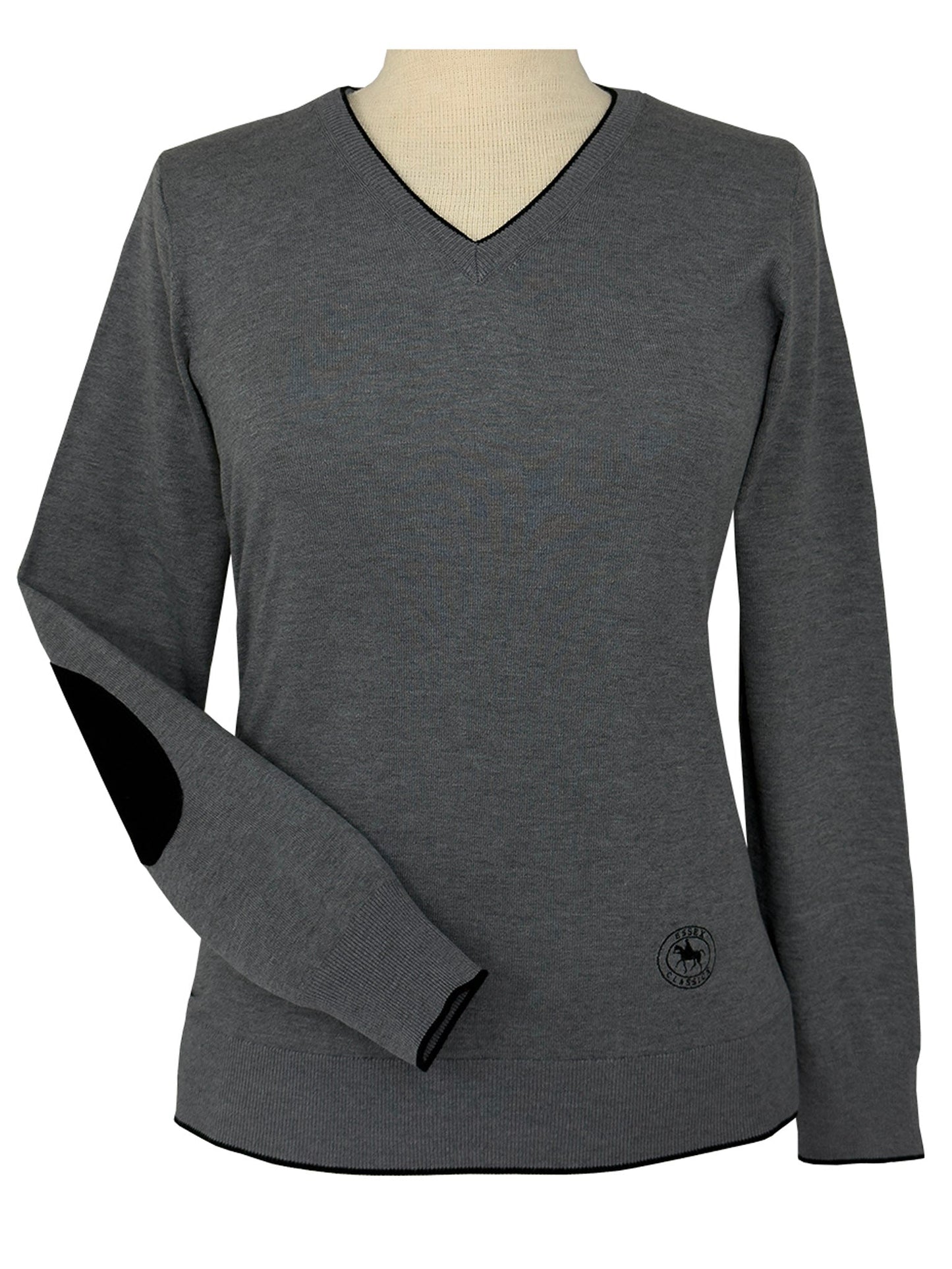 Essex Classics  Grey with Black Trey V-Neck Sweater