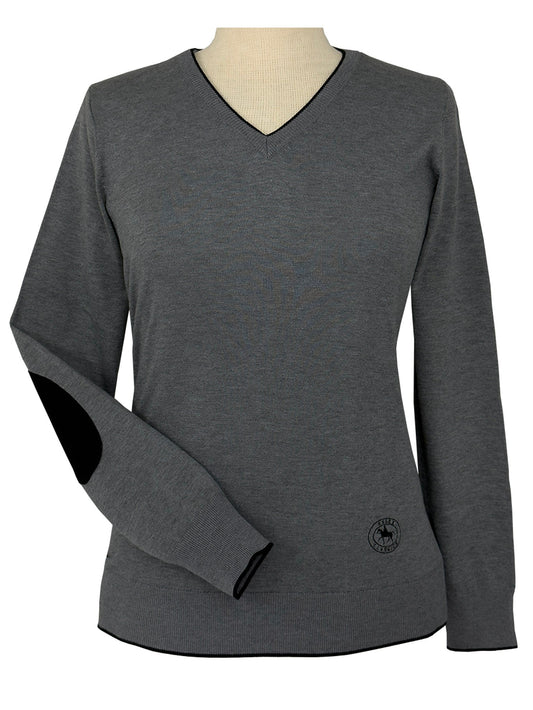 Essex Classics  Grey with Black Trey V-Neck Sweater