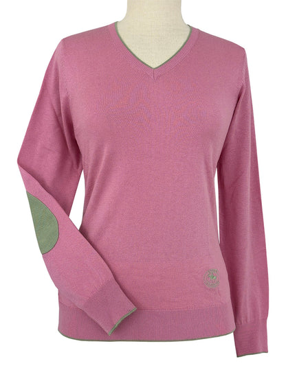 Essex Classics  Pink with Moss Trey V-Neck Sweater